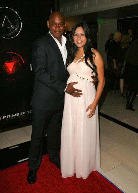 Mahiely Woodbine with her husband, Bokeem Woodbine, at the movie premiere of Devil.